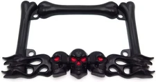 3D Skull Bone Flame Motorcycle License Plate Tag Frame Cover Holder Durable blac