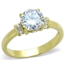 Ladies gold ring simulated diamond 1.50carat steel accent engagement dress 1877