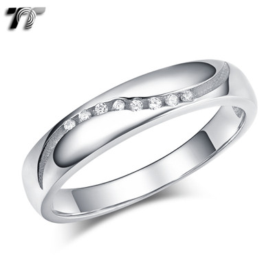 TT 3.5mm RHODIUM 925 Sterling Silver Waved Engagement Wedding Ring (RW49) NEW