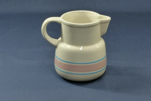 Vintage McCoy Pottery Creamer 132 Cream Pitcher USA Pink Blue Stripes