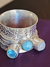 Sterling Silver Textured Rimmed Spinner Band Ring 925 Sz: 6