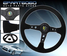 350mm Suede Leather Blue Stiches Cricles Design Steering Wheel Jdm Leaf Beginner