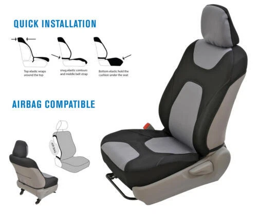 Fundas de asiento de coche impermeables protectores poliéster neopreno delanteras 2 piezas negro/gris Foto 2 de 4