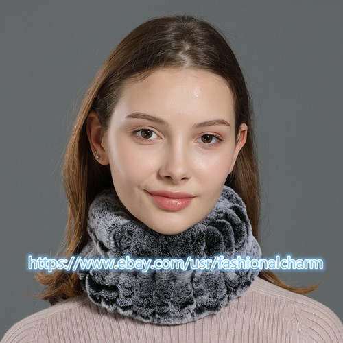 Real De Invierno Mujer Bufanda de piel de conejo rex Diademas Punto Cuello Cálido Cuello | eBay
