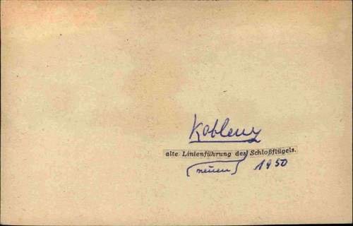 KOBLENZ antiguo recibo de casa formato postal ~1950 castillo ala edificio - Imagen 2 de 2