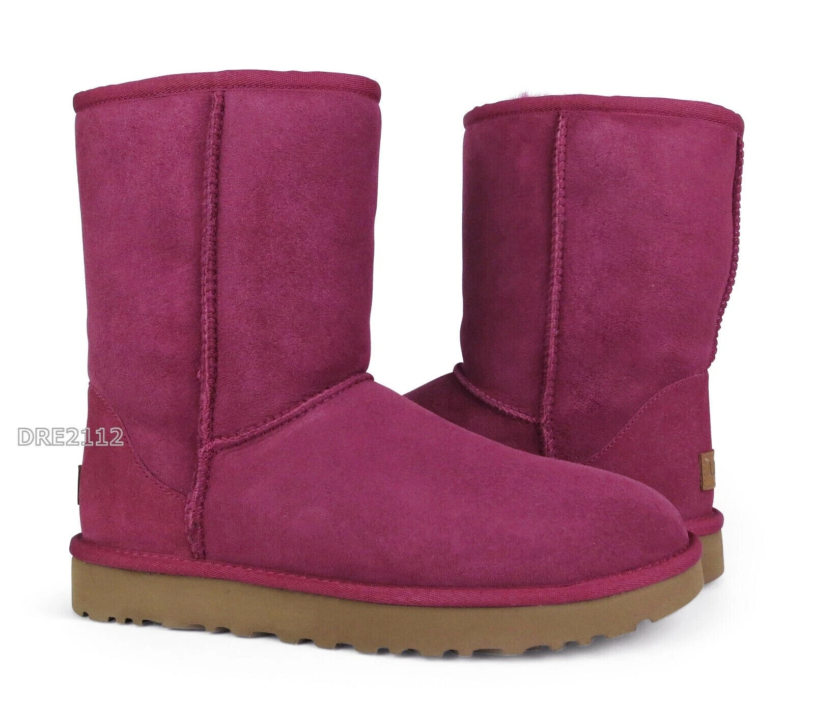 Stivali UGG Classic Short II rosso granato scamosciato pelliccia donna taglia 5 *nuovi con scatola*