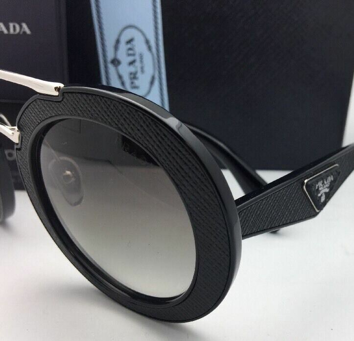 New PRADA Sunglasses SPR 15S 1AB-0A7 Black Leather & Silver Frames