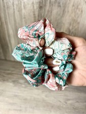 Satin Multicolored Scrunchie Green Pink White OOAK Handmade Single O/S