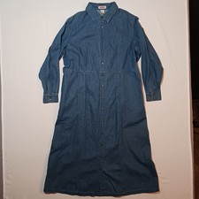 Vintage 80s FADS Womens Button Up Denim Dress Plus Size 20W Blue Shoulder Pads