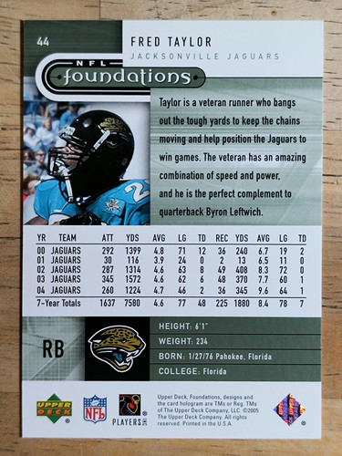 2005 Upper Deck Foundations #44 Fred Taylor - Picture 2 of 2