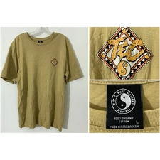 T&C Town and Country Surf Shirt Mens Large Brown Tan Double Sided Tribal Logo