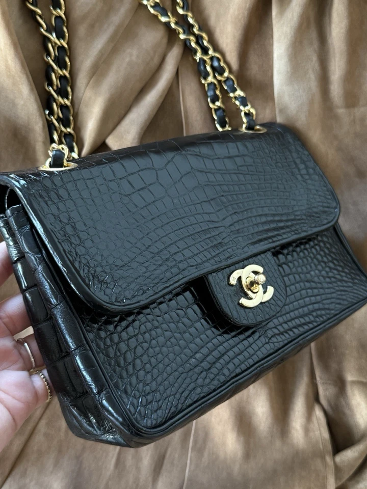 CHANEL Vintage Black Exotic Crocodile Classic Double Flap Small GHW 24k plated - Image 3 of 4