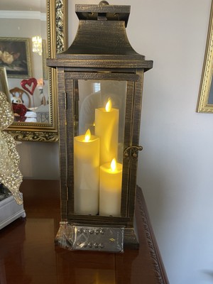 Luminara 16'' Heritage Tri-Candle Bronze Lantern Indoor/Outdoor & Remote