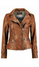 Womens Latest Cafe Racer Moto Biker Distressed Brown Vintage Real Leather Jacket