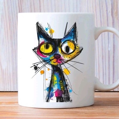 Cat Katze Doodle Zeichnung 1 Mug Tasse Keramiktasse Geschenk Kaffeetasse