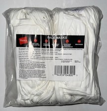 Hanes Washable Reusable White Face Masks Adjustable 100 Cotton 50 Pack New