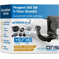 ANHÄNGERKUPPLUNG für Peugeot 308 SW 14-21 ve. abnehmbar ORIS +7pol E-Satz JAEGER