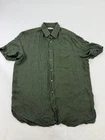Wolf Vs Goat Shirt Mens 2XL Green Solid Silk Short Sleeve Button Front Casual