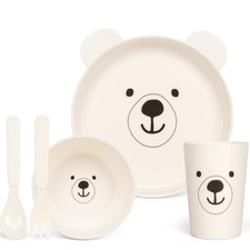 Dinnerware Set for Kids - 5-Piece Polar Bear-Themed Includes Plate, Bowl, Cup...