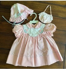 Vintage Pink Dress set includes a dress, hat, and a little bag. Size 18 Months
