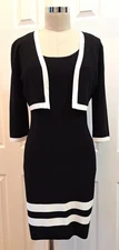 Lauren Ralph Lauren Sleeveless Black & Whit Dress W/Open Cardigan Set Size: M 