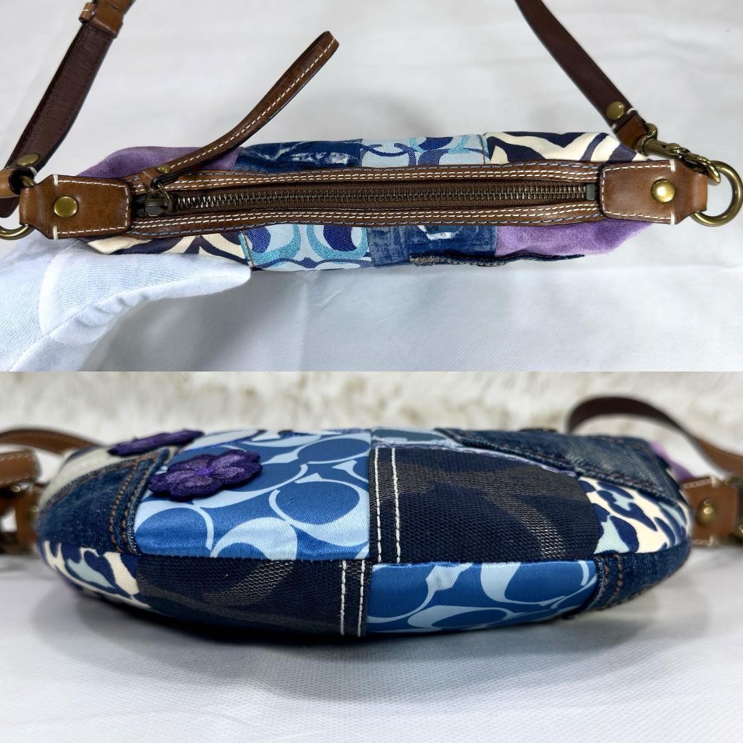 Coach Patchwork Denim Shoulder Bag Half Moon Used… - image 6