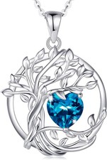 Tree of Life Birthstone Necklace 925 Sterling Silver Necklace for Women Wife