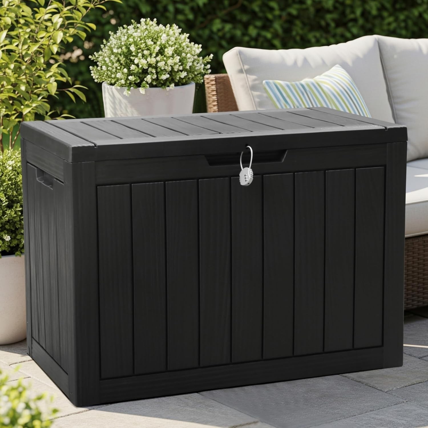 170L Lockable Outdoor Garden Plastic Storage Box Container Chest ...