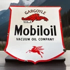 Vintage 11 3/4” X 11 3/4” Mobiloil GARGOYLE PEGASUS SHIELD Porcelain Metal SIGN