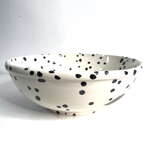 Vtg Cali USA Pottery Serving Bowl Large Ceramic Decorative Poppy Flower Dots 11" - Picture 2 of 10