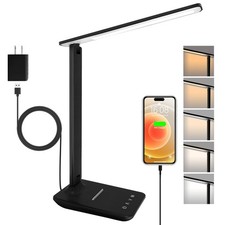 LED Desk Lamp Dimmable USB Charging Port 5 Modes Foldable Portable Black 13.3