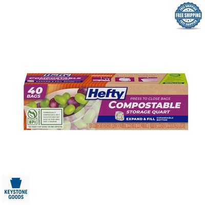 40 Pack Compostable Quart Food Storage Bags BPA-Free, Resealable & Eco-Friendly