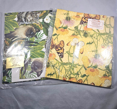 2 Current Gift Wrap Sheets & Cards Classic Cats Green & Butterfly Yellow 1980s