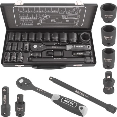 KRAFT STECKSCHLÜSSEL SATZ 1/2" 22-TLG RATSCHEN SET ADAPTER VERLÄNGERUNG NÜSSE - Bild 1 von 3