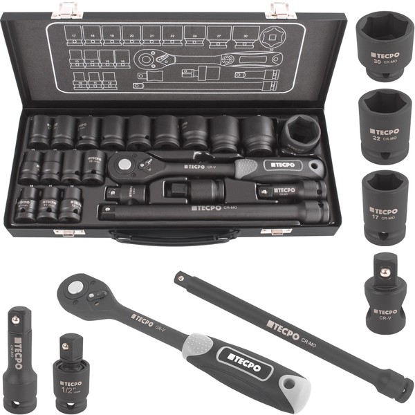 "Kraft SteckschlÜSsel Satz 1/2\" 22-TLG Ratschen SET Adapter VerlÄNgerung NÜSse"-image