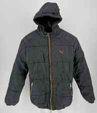 PUMA Boy's Youth Large Full Zip Puffer Jacket W/ Hood Grey Orange Logo Snow Coat