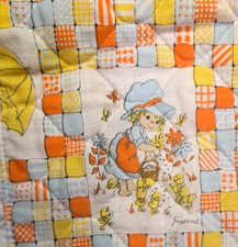Vintage Baby Crib Blanket Quilted Patchwork Pals Ruffle Reversible 42x38 Curity 