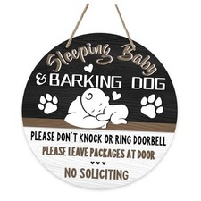 Front Door Sign, Barking Dog Please Don't Knock No Soliciting Sleeping Baby