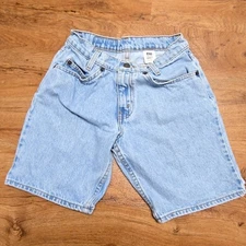 Vintage Levi's 550 Denim Shorts Relaxed Fit Light Wash Orange Tab Youth Husky 27