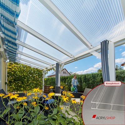 Komplettset Terrassendach Stegplatten 16mm Basis Longlife Deluxe 16/32 klar 