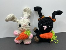 2 Hand Crocheted Amigurumi Bunny Plushies 6  Cream  Black