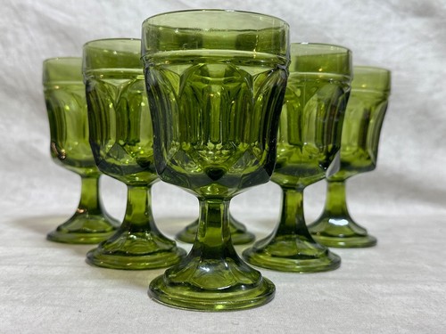 6 Mid Century Modern Glass Green Wine Glasses MCM Barware Liquor Retro - Picture 3 of 7