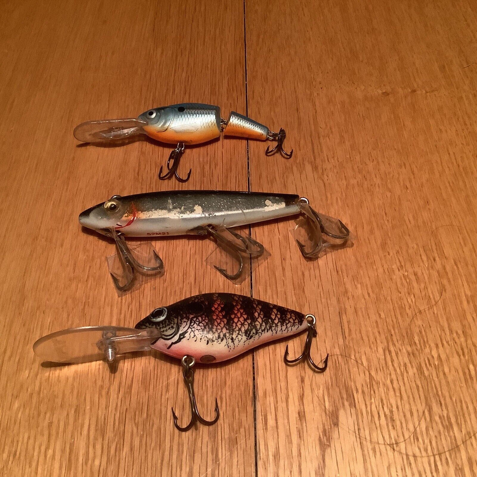 3 Vintage Fishing Lures Natural ike, Jointed Rattlin Shad Rap, L&S 52M21 (#17)