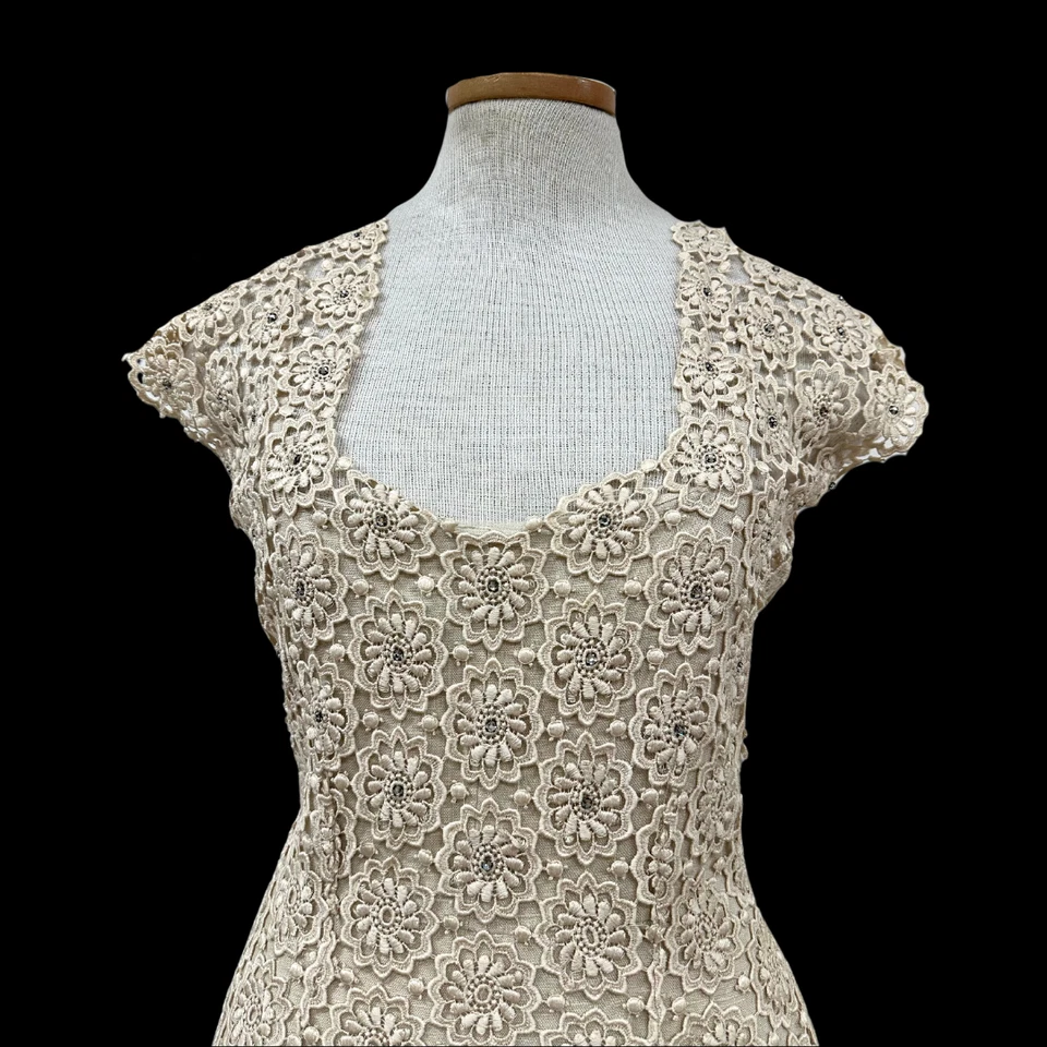 Vintage 1950s Suzy Perette Designer Cream Rhinestone Embroidered Dress - Image 3 of 4