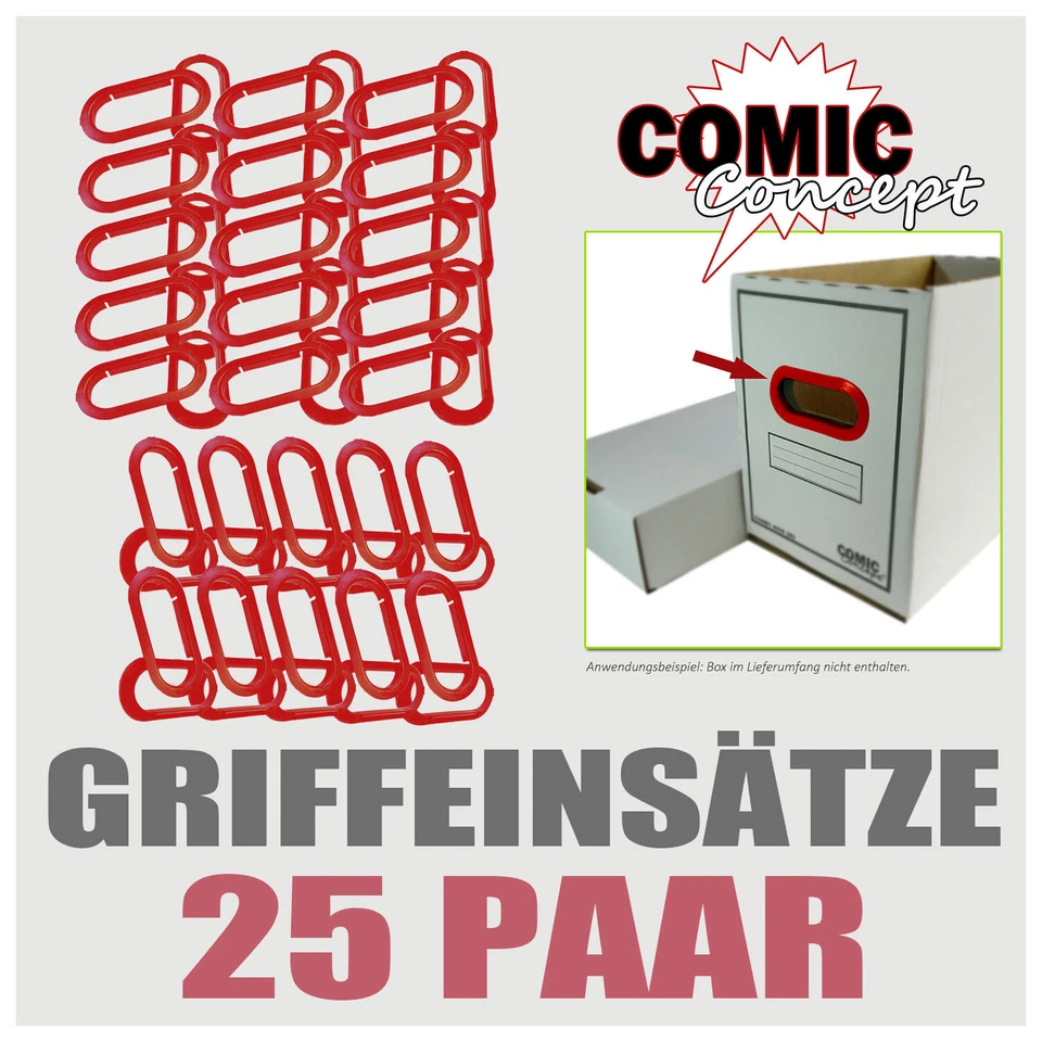 25 paia di inserti per maniglie ROSSE in PVC per scatole Comic Concept