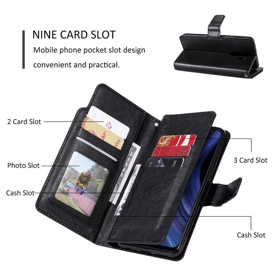 For Xiaomi Redmi Note 9 8 Pro 9s 8T 9A 9C Wallet Card Stand Leather Case Cover - Image 2 of 4