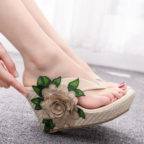 PANTOFOLA D’ORO Sandali donna estivi BOHO fiori zeppa tacco alto tanga spiaggia plateau ciabatta