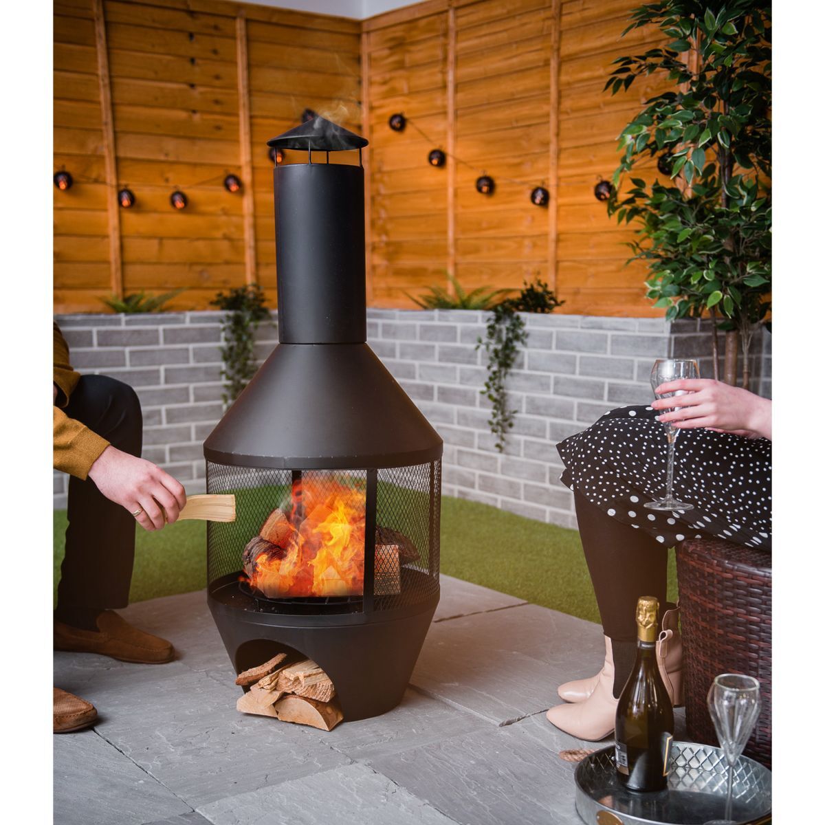Chimenea Patio Heater Garden BBQ Fire Pit Outdoor Chimnea Steel Black Log  Store 5017403086499 | eBay