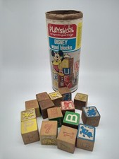 VINTAGE PLAYSKOOL DISNEY Wood Blocks 1974 Original Container, 15 Count