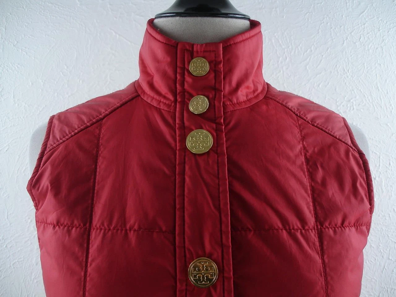 Giubbotto donna S Tory Burch puffer giubbino rosso trapuntato oro bottoni snap isolato